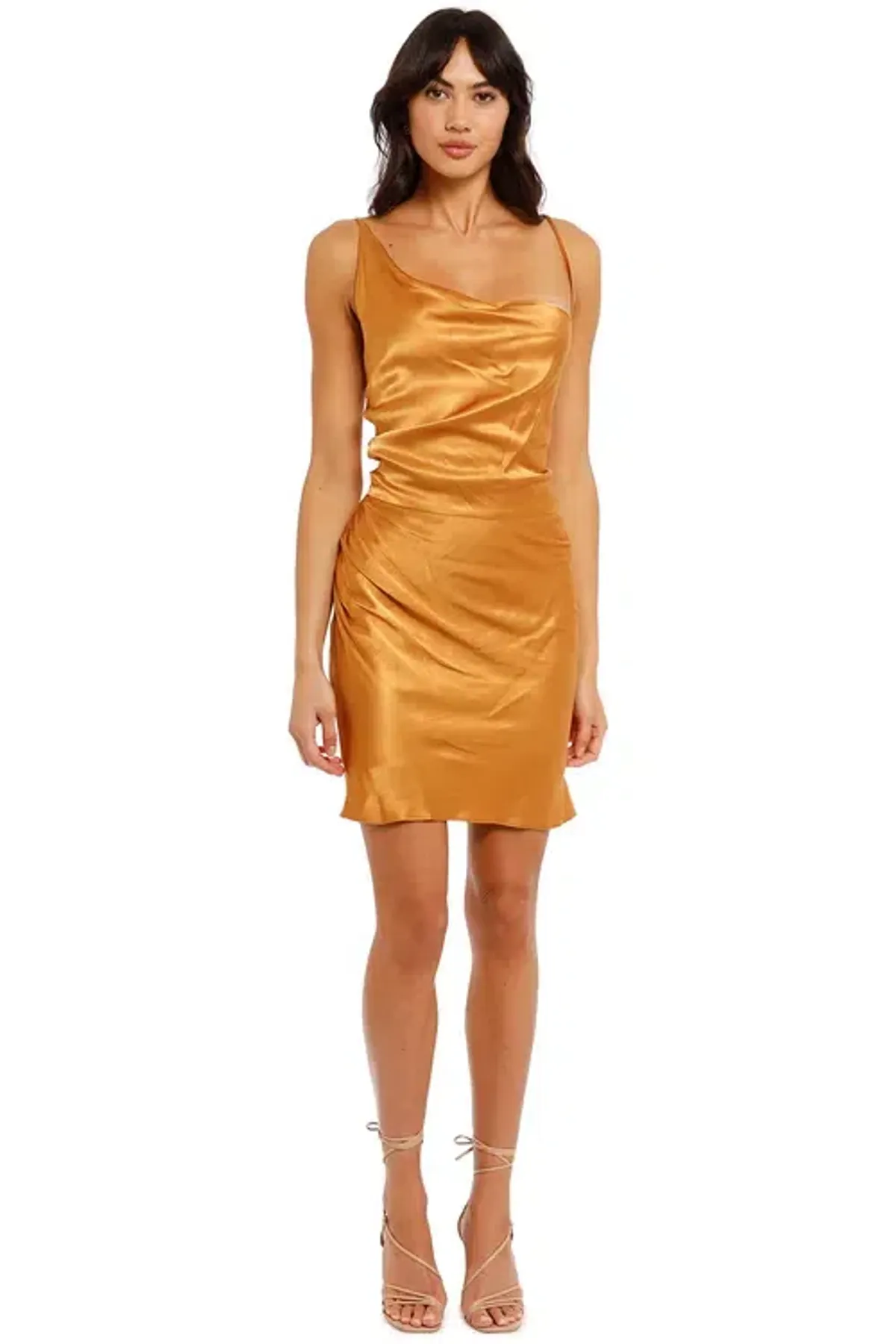 Shona Joy Alma Bias Cowl Mini Dress Tumeric Size 8 - Image 1