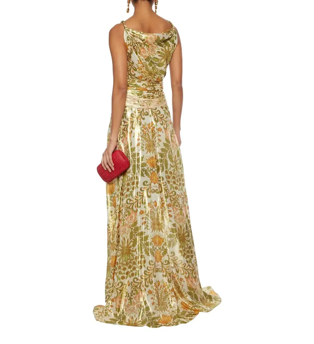 Oscar De La Renta Metallic Lamé Silk-Blend Crepe De Chine Gown Sage Green Size US 6 (AU 10) - Image 3