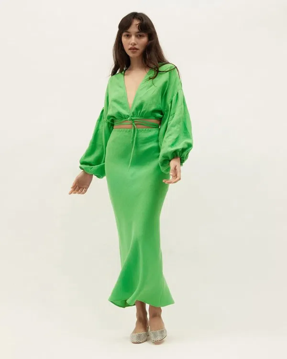 Dominique Healy Parakeet Wrap Top and Skirt Set Green Size 10 - Image 1