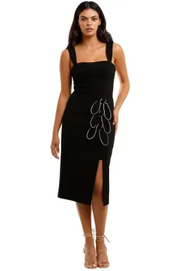 Rebecca Vallance Celeste Tie Midi Dress Black Black Black and White Size 8 for rent on The Volte - image 1