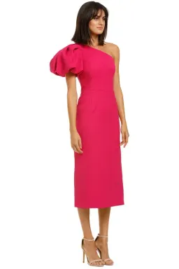 Rebecca Vallance Natalia One Sleeve Midi Dress Magenta Fuschia Pink Size 10 for rent on The Volte - image 2