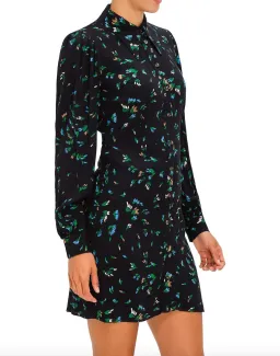 Ganni Printed Crepe Floral Shirt Mini Dress Black/Verdant Green Print Size 12 for rent on The Volte - image 4