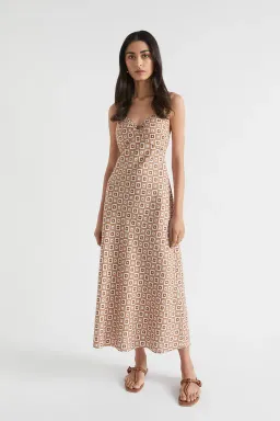 Seed Heritage Floral Geo Midi Dress Beige Size AU 8 for rent on The Volte - image 1