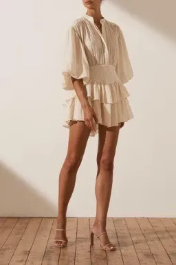 Shona Joy Mila Button Up Frill Mini Dress Beige/Tofu Size AU 16 for rent on The Volte - image 1