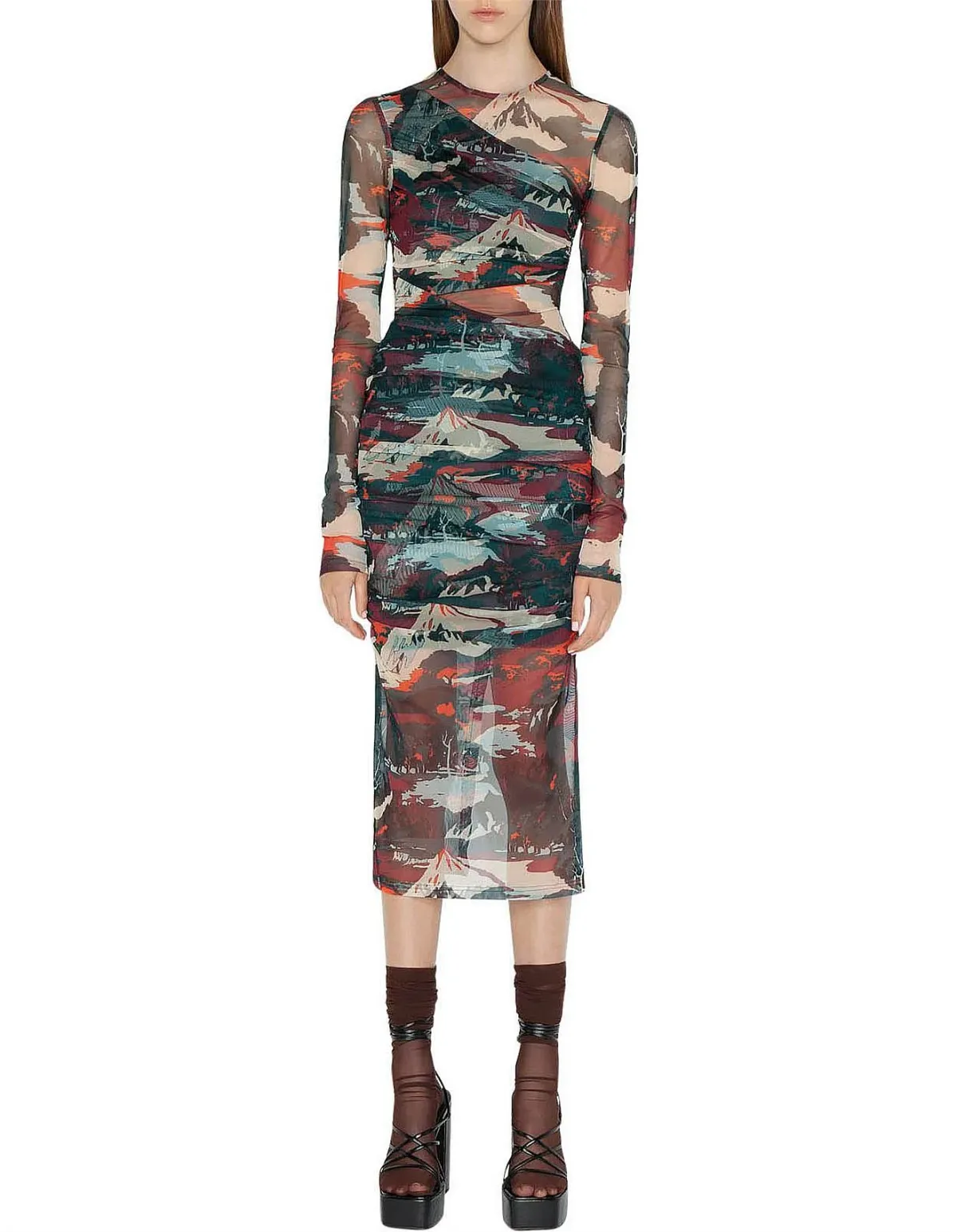 Cue Abstract Landscape Mesh Dress Multi Size AU 12 - Image 1