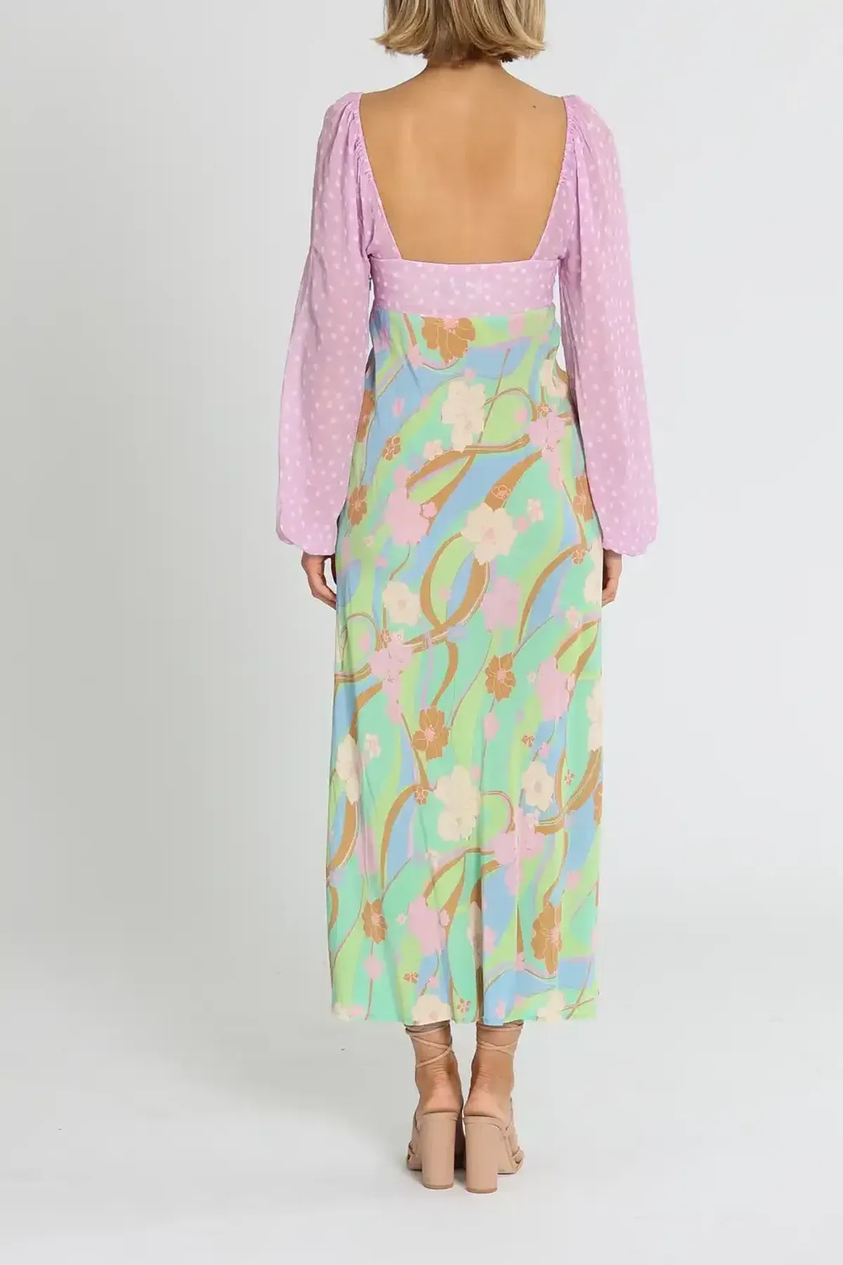 Rixo London Gio Jewel Midi Dress Multi Print Size AU 12 - Image 3