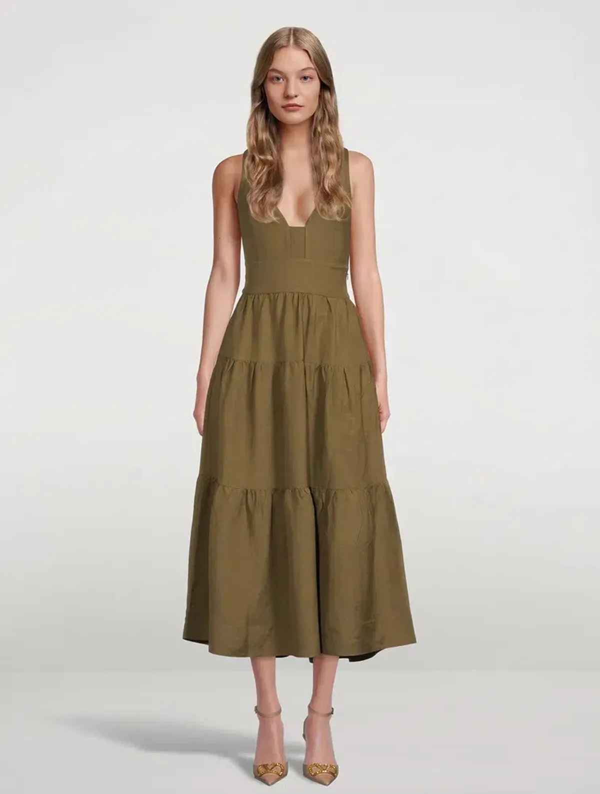 Shona Joy Juliana Midi Dress Khaki Size AU 10 - Image 1