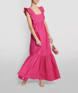 Self-Portrait Ruffled Cotton Poplin Maxi Dress in Pink Size 12 for rent on The Volte - image 1