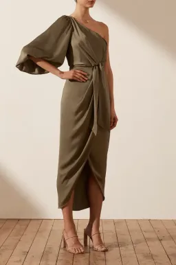 Shona Joy Luxe Tie Front One Shoulder Dress in Pine Size AU 8 / S for rent on The Volte - image 2
