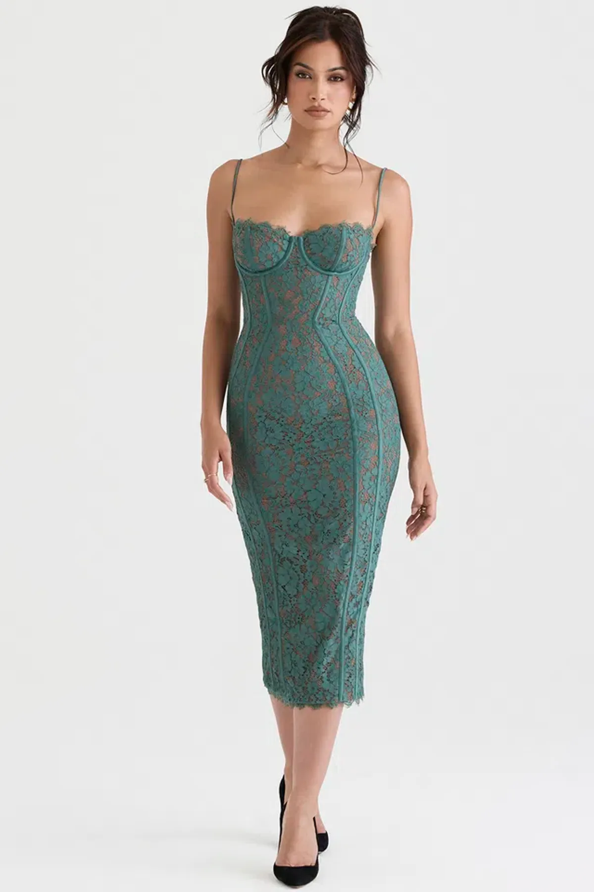 House of CB Joelle Lace Midi Dress Green Size L/Au 12  - Image 1