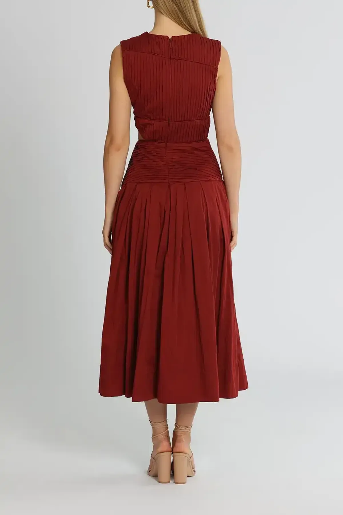 AJE Cascade Cut Out Dress Burgundy Size 14 - Image 3