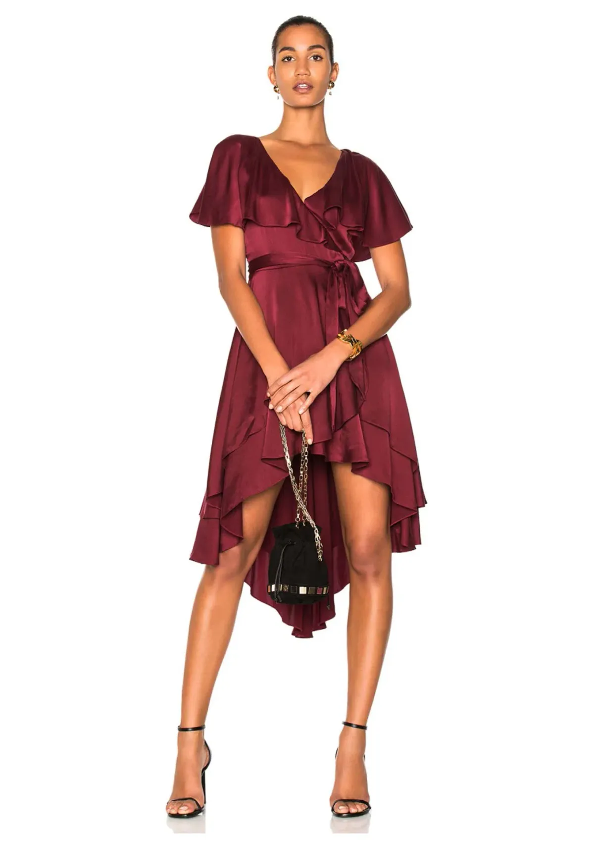 Zimmermann Wrap High Low Midi Dress Burgundy Size 8 - Image 1