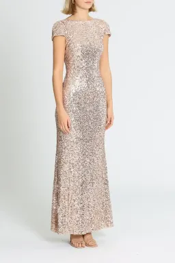 Badgley Mischka Sequin Cowl Back Gown Blush Size 10 for rent on The Volte - image 2