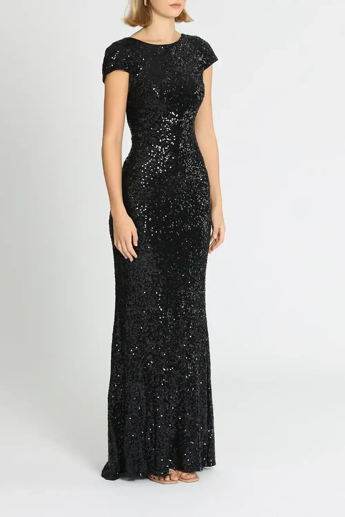 Badgley Mischka Sequin Cowl Back Gown Black Size 8 - Image 2