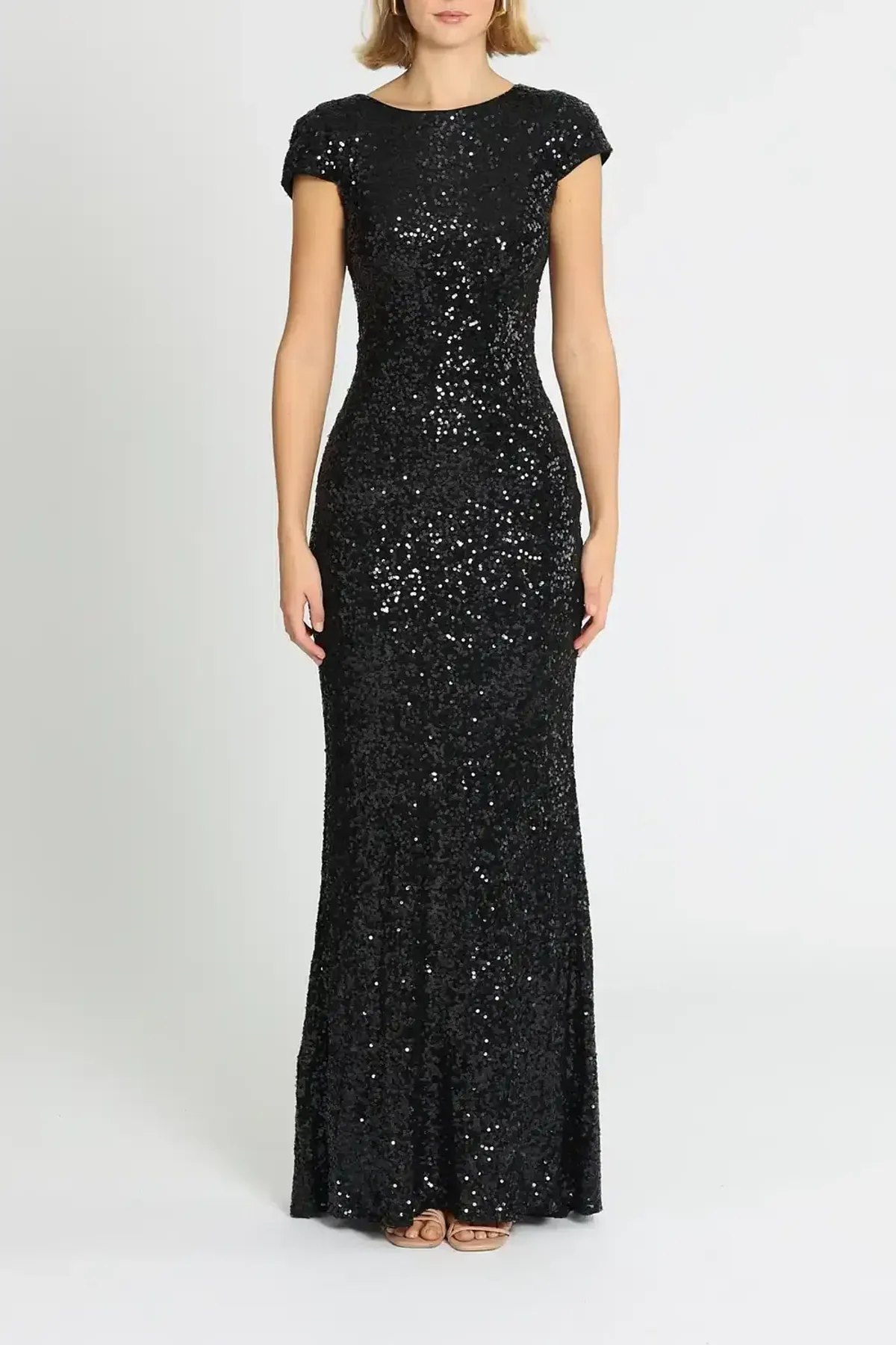 Badgley Mischka Sequin Cowl Back Gown Black Size 8 - Image 1