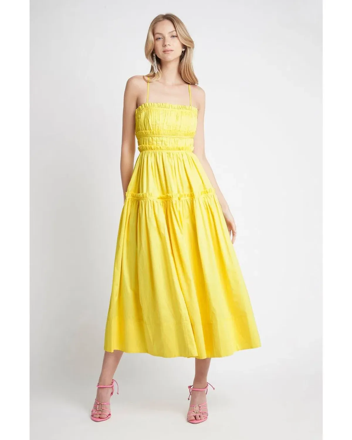 Aje Romance Tie Strap Midi Dress Sunshine Yellow Size 16  - Image 1