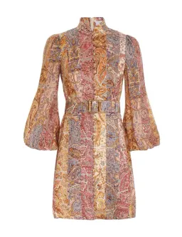Zimmermann The Luminosity Belted Mini Dress in Multi Paisley Stripe Size 0/ Au 8  for rent on The Volte - image 2