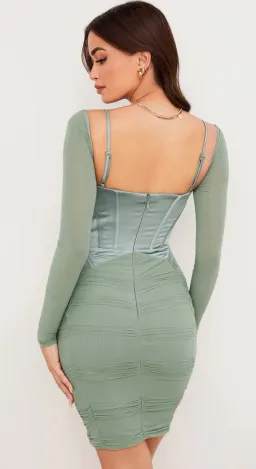 House Of CB Freyja Gathered Corset Dress Green Size XS / AU 6 for rent on The Volte - image 3
