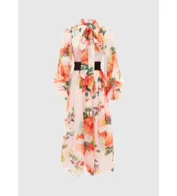 Leo Lin Florescence Silk Midi Dress in Printed in Peony Pink Size AU 10 for rent on The Volte - image 1