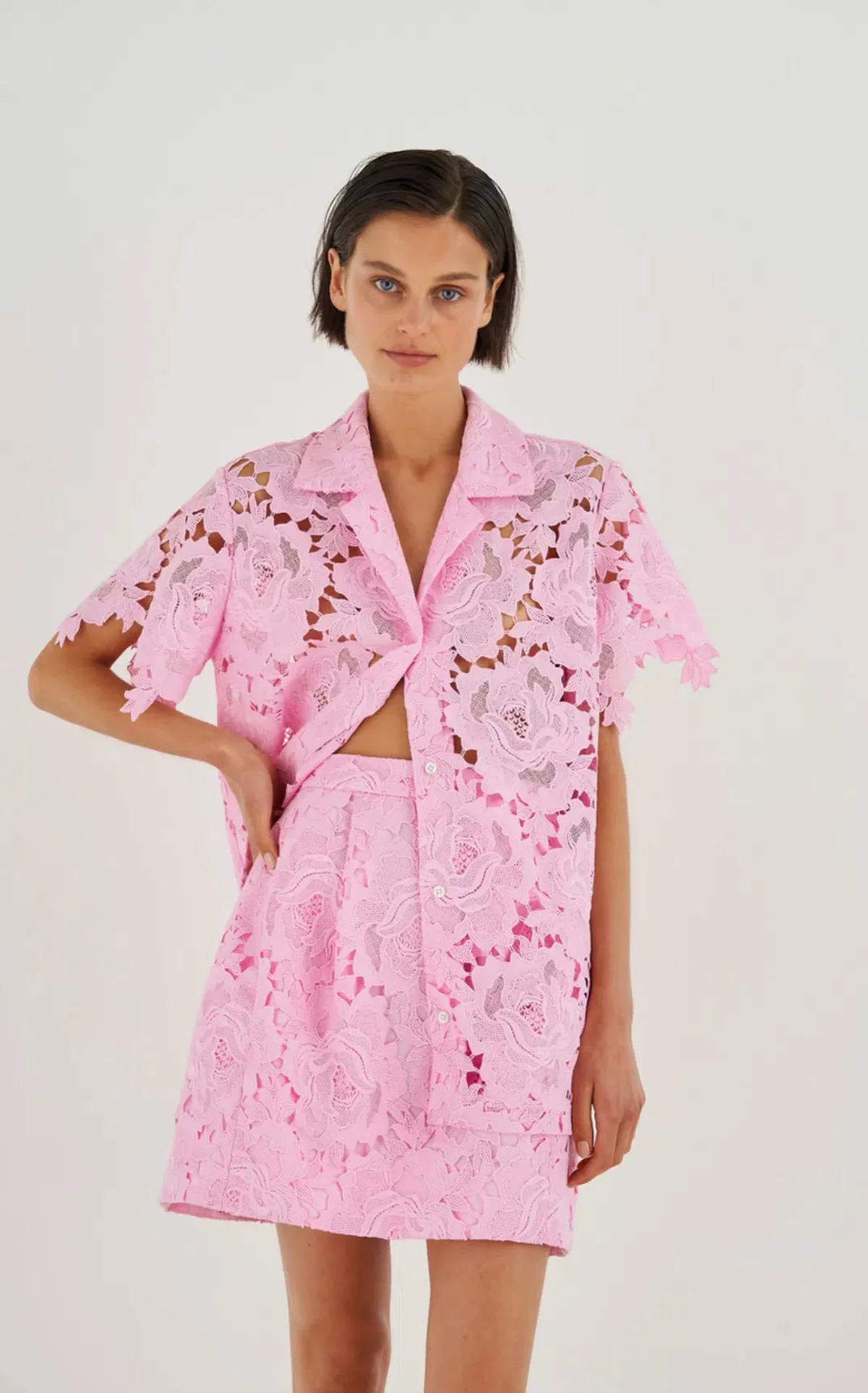 Oroton Lace Camp Shirt in Foxglove Pink in Size AU 8 - Image 3