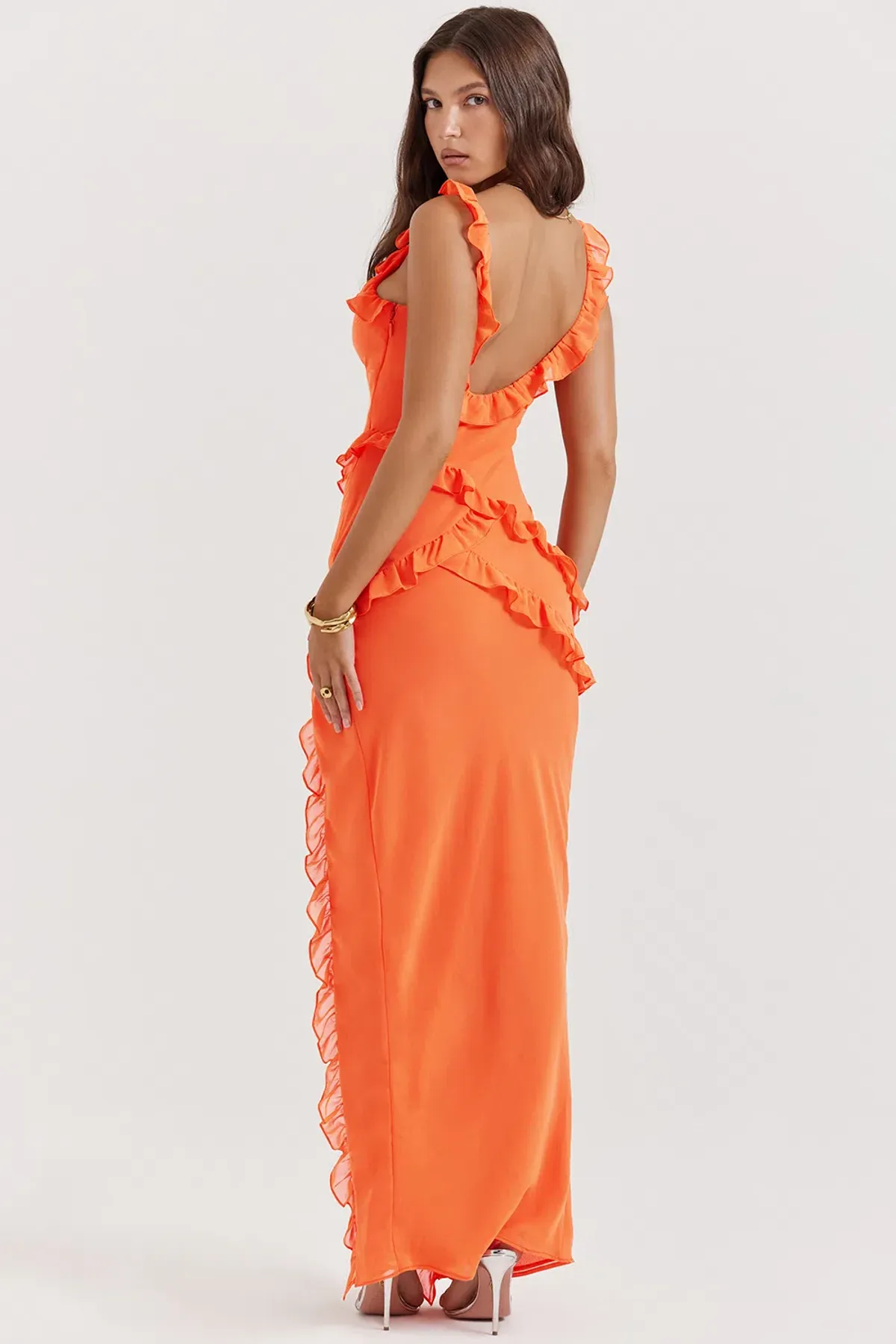 House of CB Pixie Ruffle Maxi in Flame Orange Size S / AU 8 - Image 4