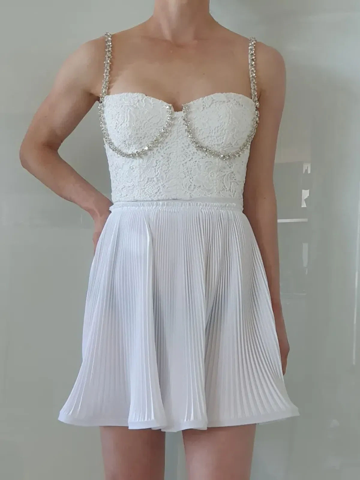 Self Portrait Embellished Lace Bustier Top White Size 4 - Image 2