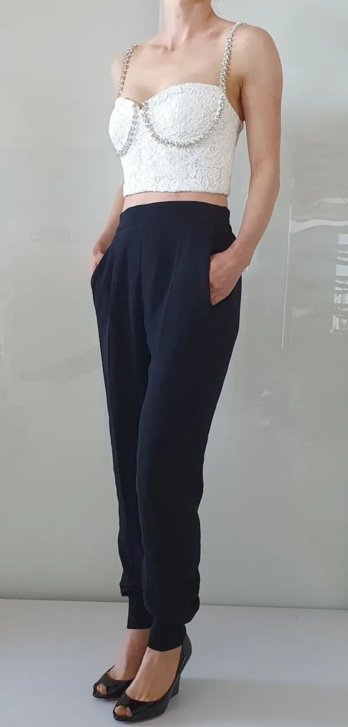 Self Portrait Embellished Lace Bustier Top White Size 4 - Image 3