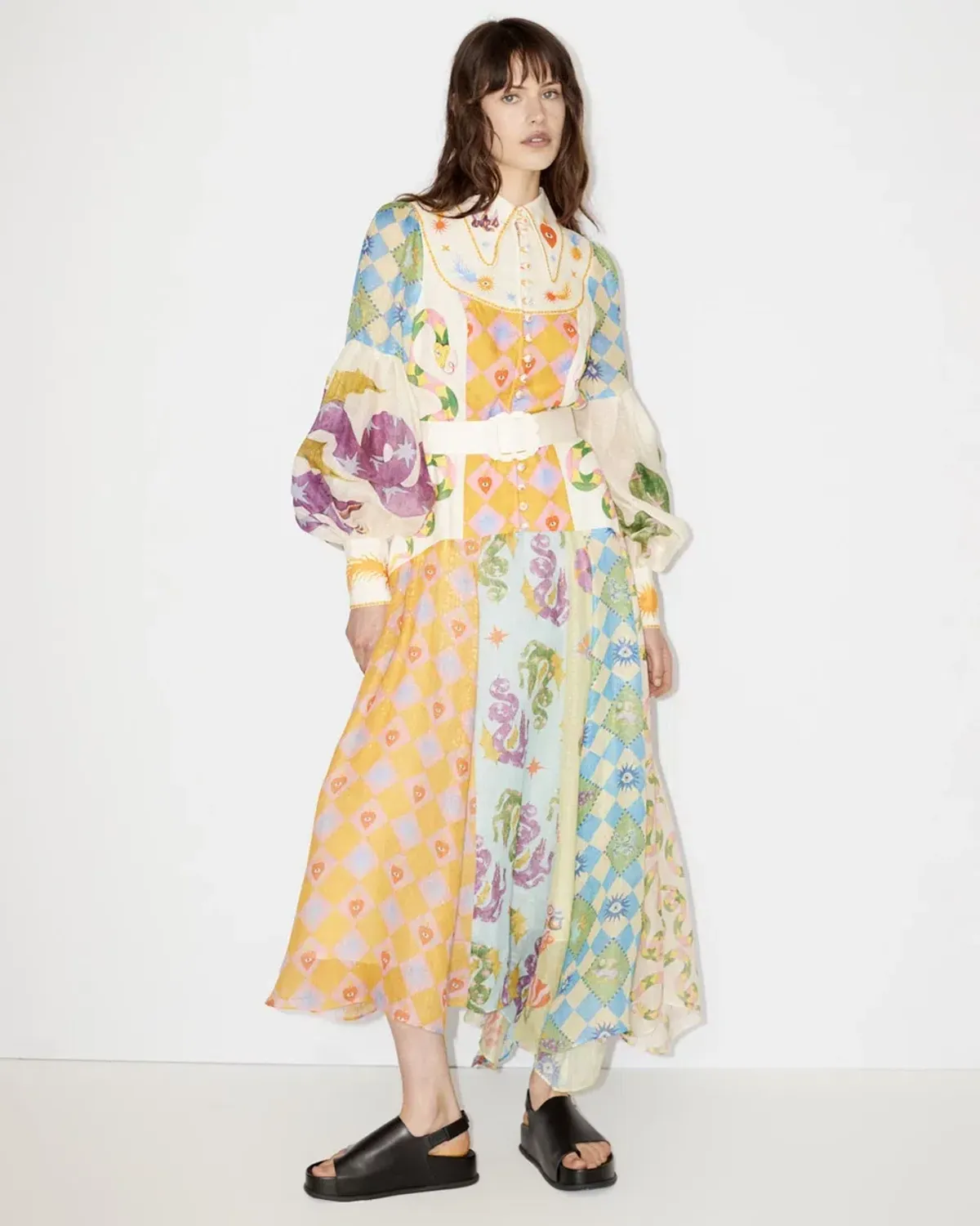 Alemais Lou Balloon Sleeve Shirt Dress Multi Size 14 - Image 4