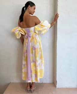 Leo Lin Simone Puff Top & Elina Skirt Set Jasmine Print in Sun Size 10 for rent on The Volte - image 3