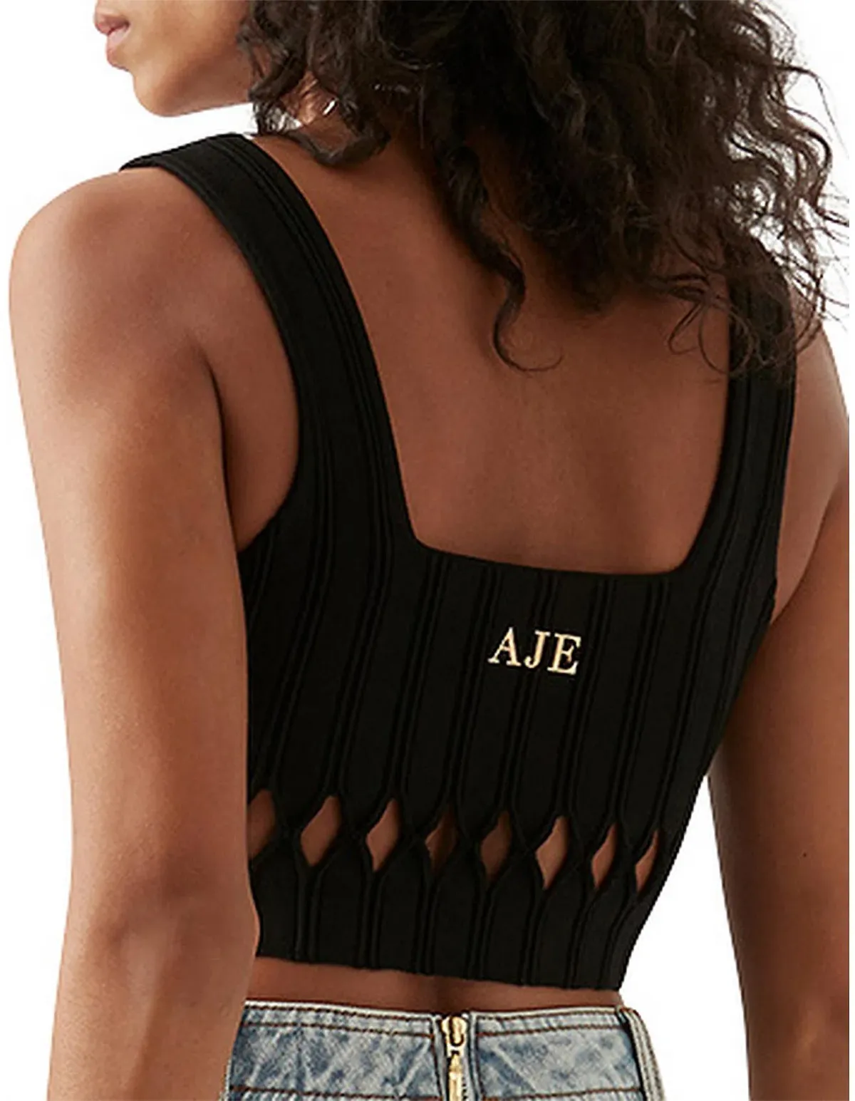 Aje Ney Diamond Cut Out Crop Top Black Size AU 12 - Image 4