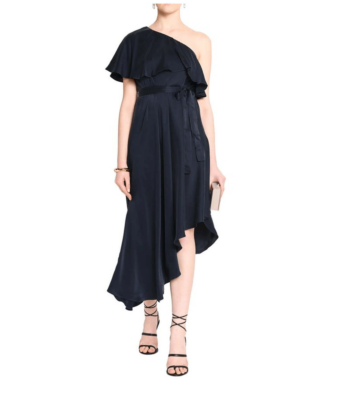 Zimmermann One Shoulder Ruffled Silk Midi Dress Navy Size 6 - Image 1
