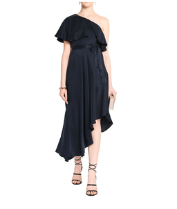 Zimmermann One Shoulder Ruffled Silk Midi Dress Navy Size 6 for rent on The Volte - image 1