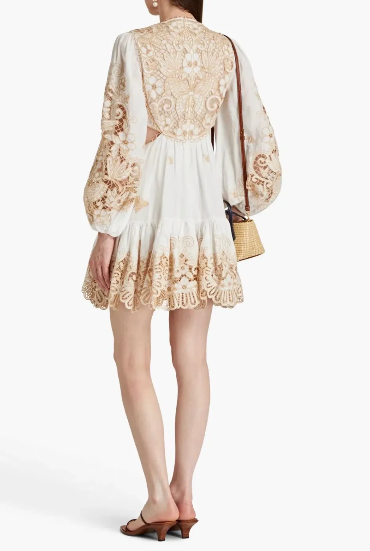 Zimmermann Ivory Embroidered Jeannie Mini Dress Size 0/ Au 8 - Image 3