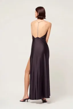 Michael Lo Sordo  Anna V Neck Bias Crystalline Slip Dress Black Size 4 for rent on The Volte - image 2