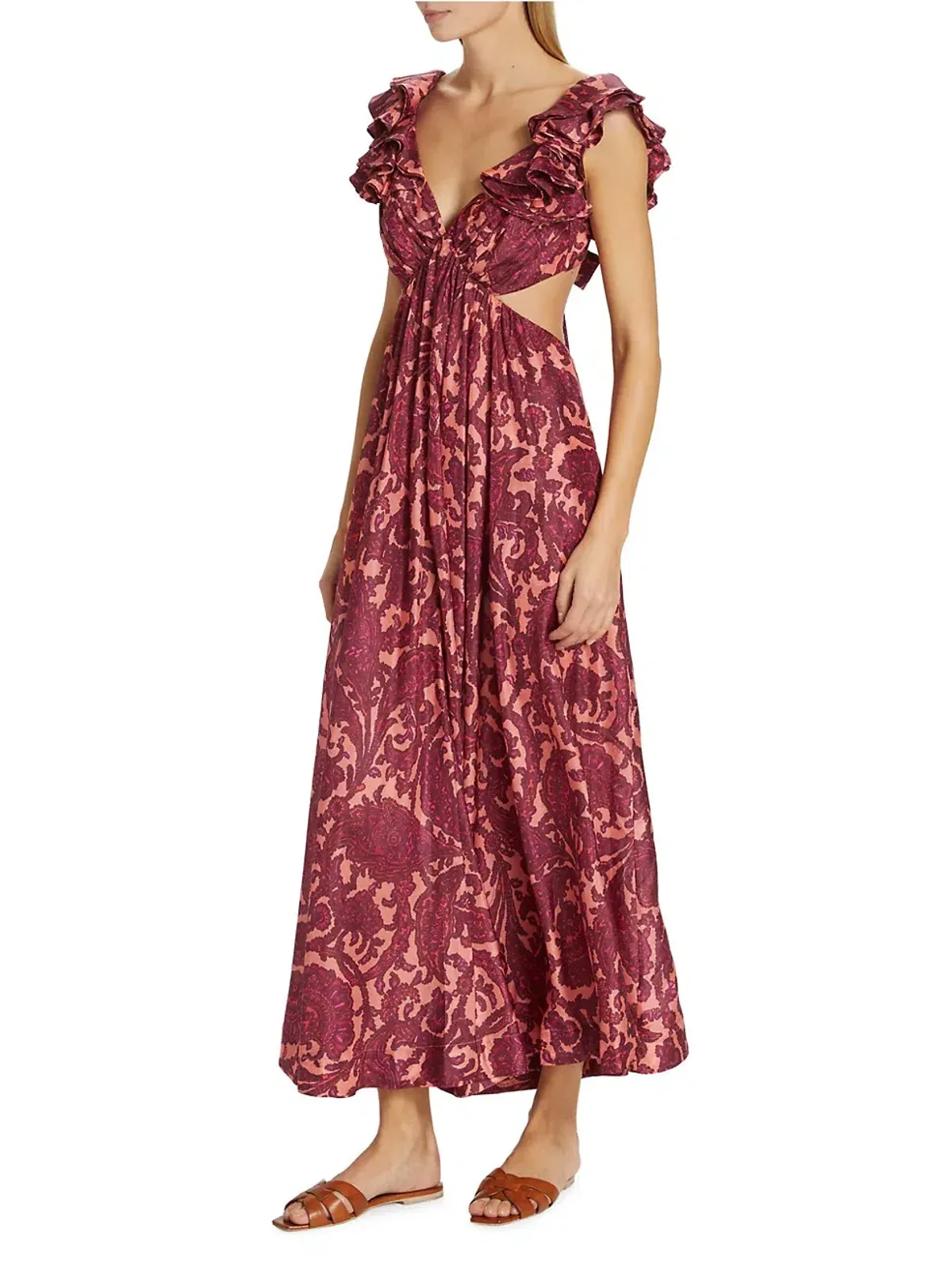 Zimmermann Tiggy Cutout Ruffled Silk Midi Dress Paisley-Print Size 1 / AU 10 - Image 4
