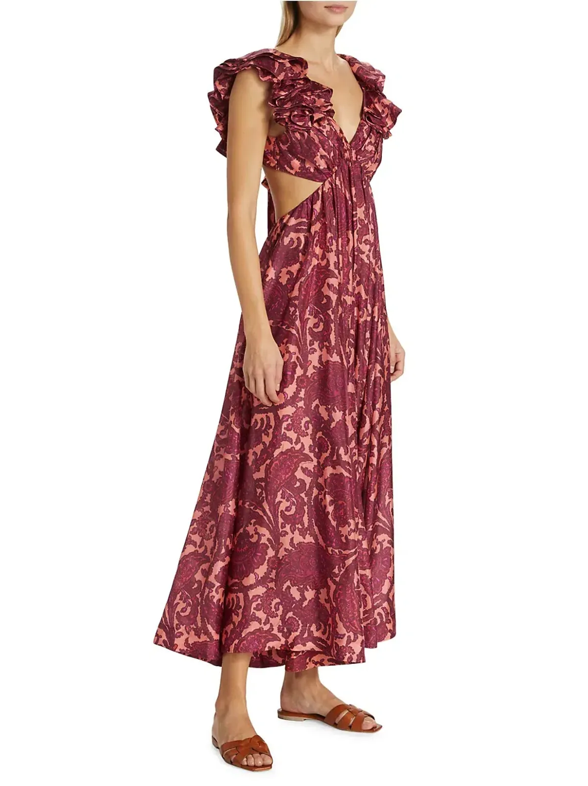 Zimmermann Tiggy Cutout Ruffled Silk Midi Dress Paisley-Print Size 1 / AU 10 - Image 3