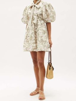 Zimmermann Puff-sleeve bird-print linen mini dress Size 3 for rent on The Volte - image 1