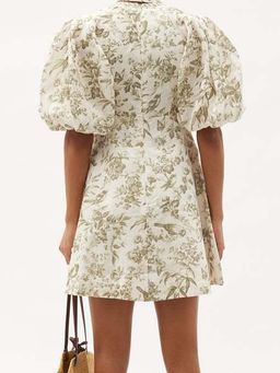 Zimmermann Puff-sleeve bird-print linen mini dress Size 3 for rent on The Volte - image 2