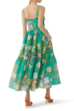 Leo Lin Rose Bustier Midi Dress In Opulent Print in Verdant Size 6 for rent on The Volte - image 3