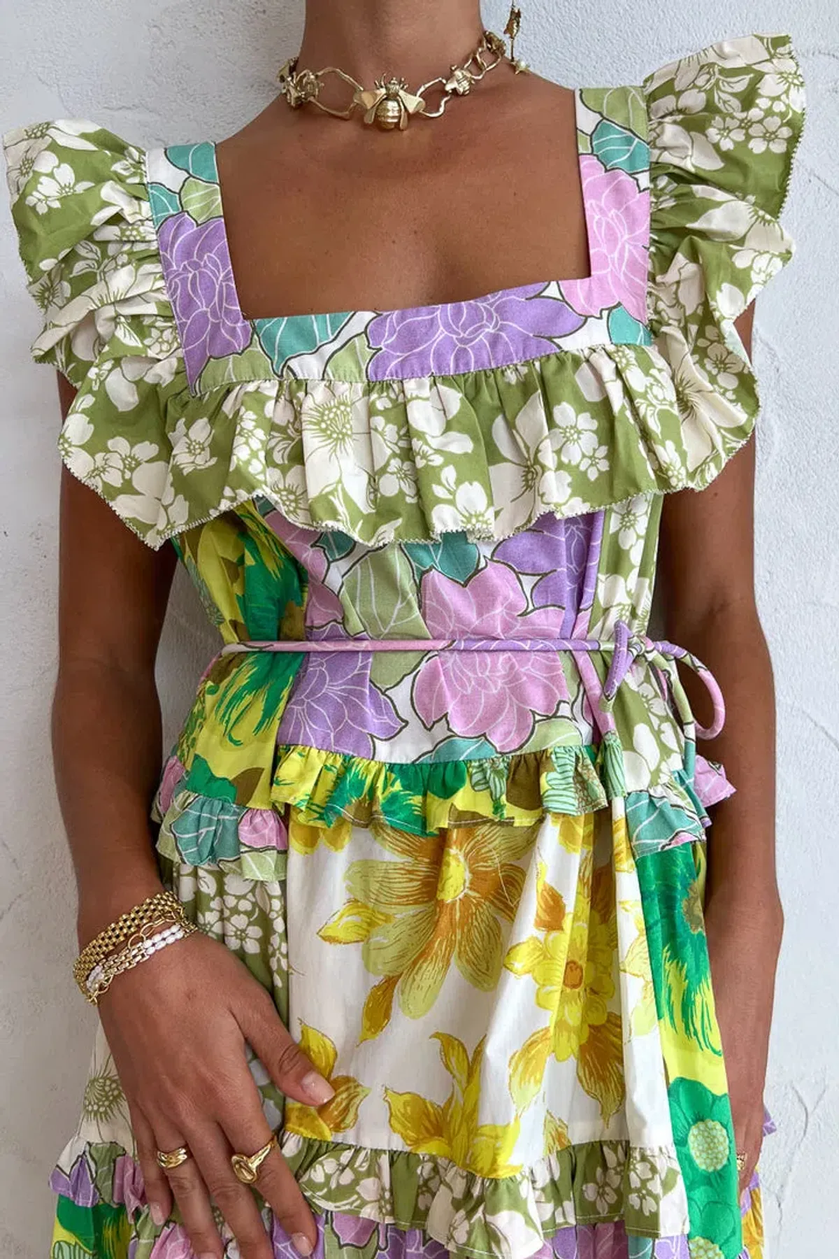 Alemais Patchwork Midi Tiered Dress Multi Size 4  - Image 2