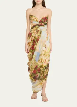 Zimmermann The Luminosity Strapless Midi in Rosy Garden Floral Size 0/Au 8 for rent on The Volte - image 1