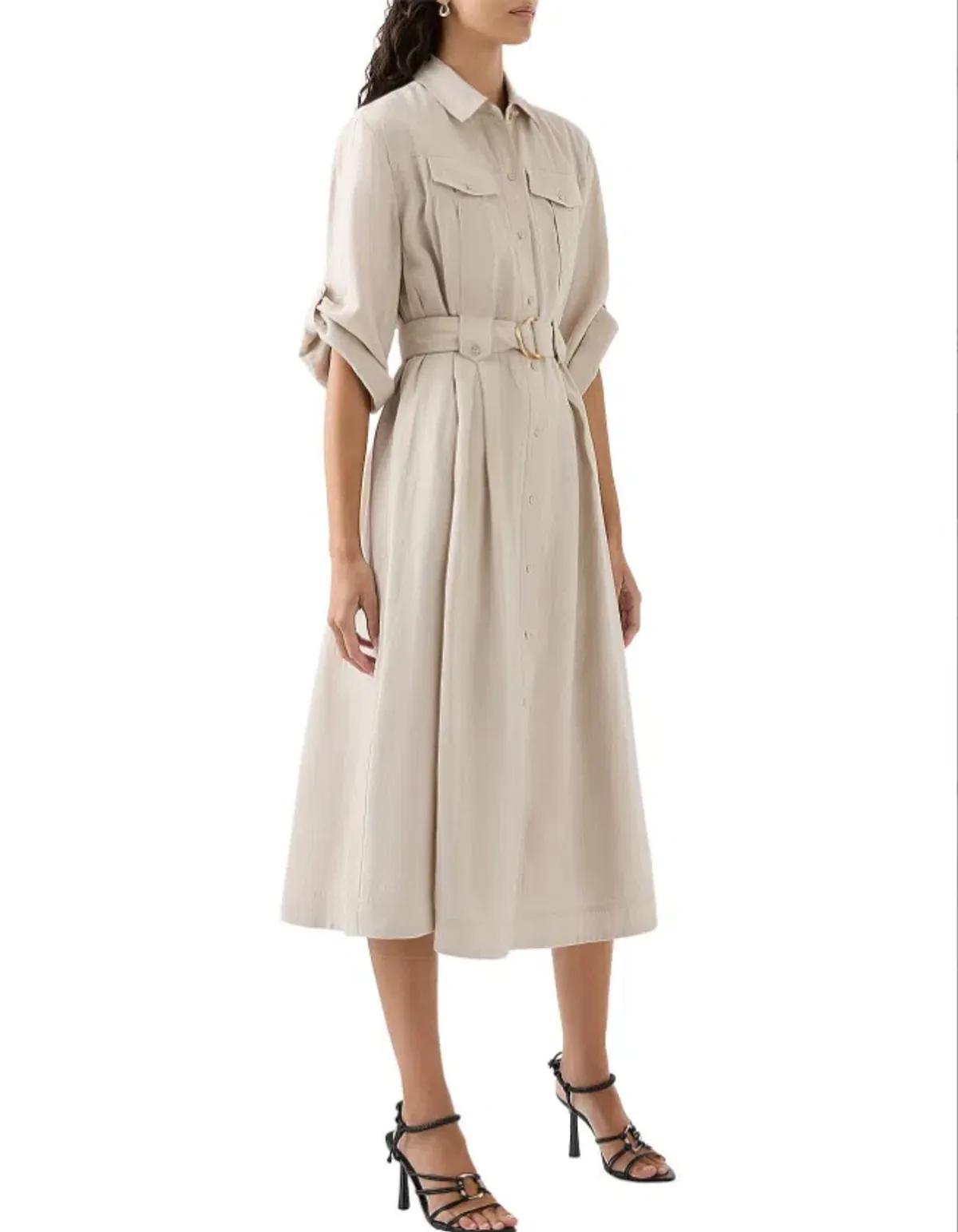 AJE Hope Midi Shirt Dress – colour sandstone beige size 8 - Image 4