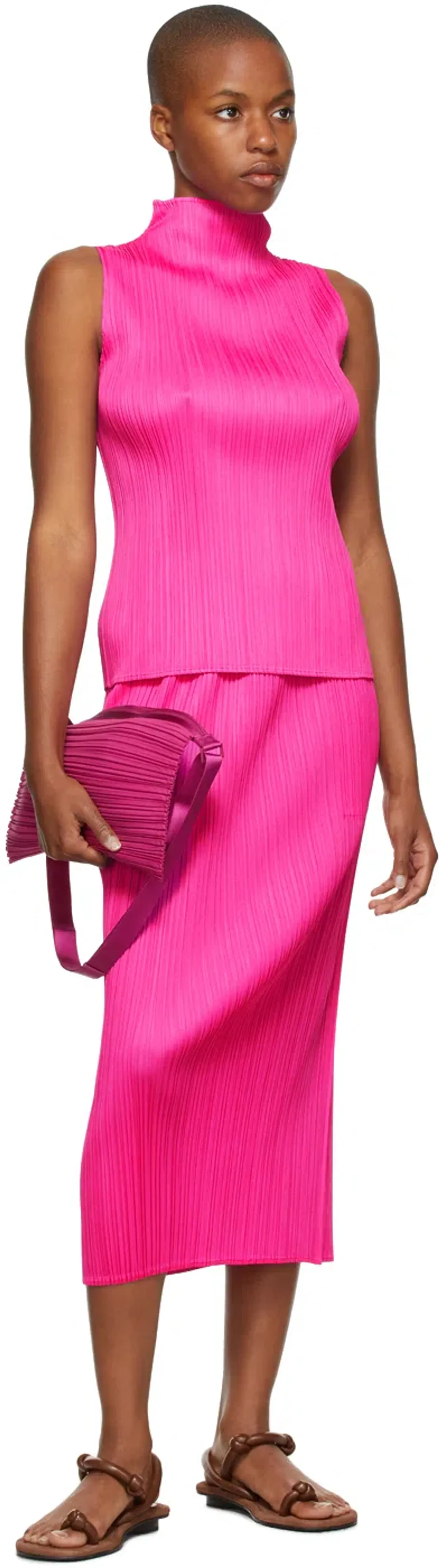 Issey Miyake Pleats Please Skirt And Top Pink Size AU 14 - Image 1