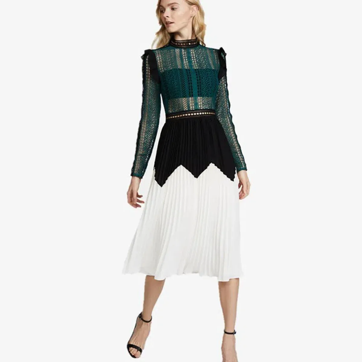 Self Portrait Panelled Lace Midi Dress Multi Size 8 - Image 1