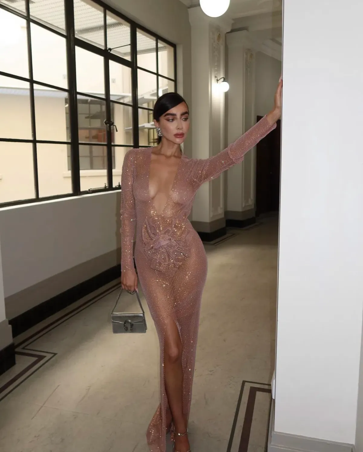 Santa Brands Diamanté Maxi Dress Blush Size AU 6 - Image 1