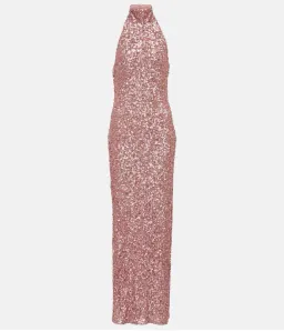 Rotate Birger Christensen Kasia Sequined Maxi Dress Pink Size 10 for rent on The Volte - image 5