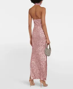 Rotate Birger Christensen Kasia Sequined Maxi Dress Pink Size 10 for rent on The Volte - image 3