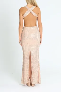 Elle Zeitoune Cut Out Detailed Sequin Gown Rose Gold Size 14 for rent on The Volte - image 3