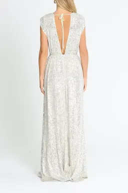 Elle Zeitoune Wrap Style V Neck Sequin Gown Silver Size 10 for rent on The Volte - image 3
