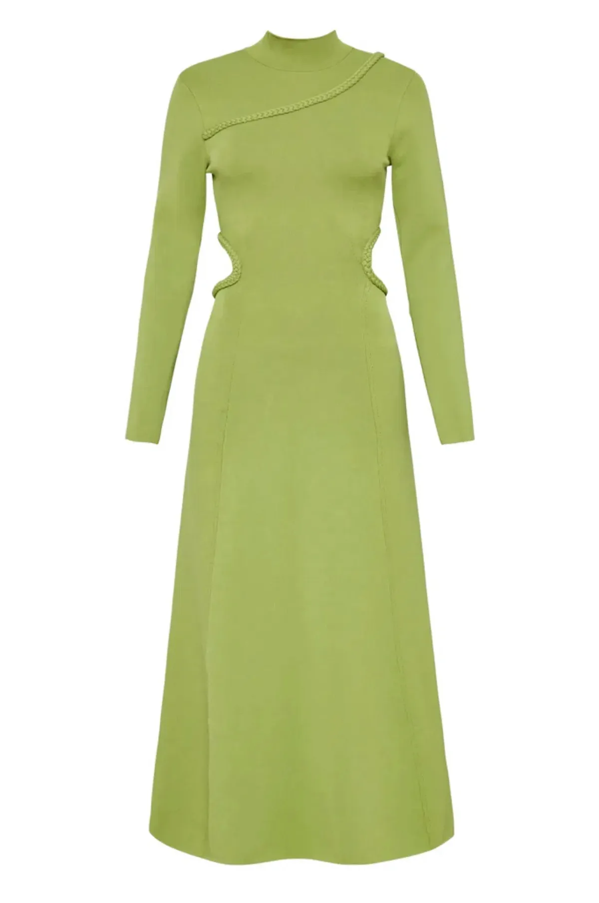 Aje Amelie Braided Cut Out Knit Dress in Olive Green Size M/Au 12 - Image 5